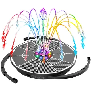 AISITIN 5,5W LED Solar Springbrunnen für Außen mit Verstellbare Stützstange Buntes Teichpumpe Solarbrunnen mit verschieden Düse, Wasserpumpe Fontäne Pumpe mit Batterie für Gartenteich,DIY Wasserspiel