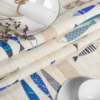 ANRO Tischdecke Aquarium Beige 180 x 140 cm oval mit Paspelband Baumwolle-Polyester