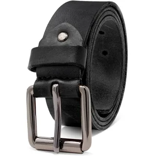 ROYALZ 'Richmond' Ledergürtel Herren aus robusten 4mm Büffel-Leder, Vintage Jeans-Herren-Gürtel mit Dornenschließe Voll-Leder 38 mm, Farbe:Schwarz, Größe:Bundweite 90 cm = Gesamtlänge 105 cm - Bundweite 90 cm = Gesamtlänge 105 cm