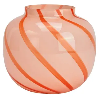 Glasvase Rosa mit roten Streifen 20x20x18 cm Dekovase modern - Rosa/Rot