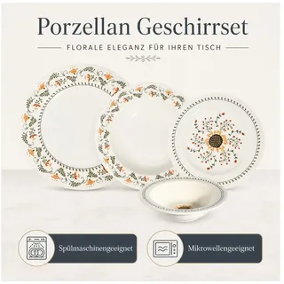 Hermia Concept Geschirr-Set Sunflower (24-tlg), 6 Personen, Porzellan, 24 Teile für 6 Personen, spülmaschinenfest und mikrowellengeeignet bunt