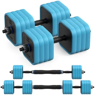 MERACH Langhantel Hantel-Set, Verstellbare Hanteln, Langhantel 2er Kurzhantel, (3-in-1 Hantelset für Krafttraining, Multifunktionalität, stabil, platzsparend, rutschfeste Griffe, einfache Montage, für zuhause), quadratische Form, verstellbare Gewichte, Liegestütz und Muskelaufbau blau