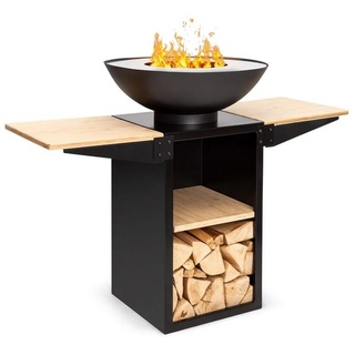 blumfeldt Feuerschale »Savage 2.0 Tall Feuerschale mit Grill Bambus-Seitentische inkl. Wetterschutz«, (Set), Feuerschale Garten mit Grill Feuerkorb Feuerstelle Outdoor schwarz Ø 60 cm x 62 cm x 60 cm x 91 cm