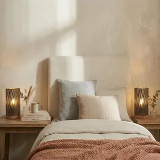 JHY DESIGN 2er Set Tischlampen, Batterie, 28 cm, 6h Timer, Holzfuß, Schwarz | 2 schwarze Tischlampen mit Holzfuß, warmem Licht und 6h-Timer, batteriebetrieben & kabellos, ca. 28 cm hoch