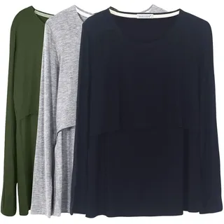 Smallshow Damen Stillshirt Langarm Umstandsshirt 3er Pack - XXL