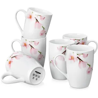 VEWEET ANNIE kaffeetassen set 6er, 480 ml kaffeebecher porzellan, Kaffeetassen Set groß mit Henkel, Kaffeetassen, Tassen, Kaffeetasse groß, Geeignet für verschiedene Getränke
