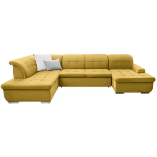 Cantus Wohnlandschaft, Gelb, Metall, Uni, 5-Sitzer, Ottomane links, U-Form, 342x208 cm, Made in EU, seitenverkehrt erhältlich, Hocker Rücken echt, Wohnzimmer, Sofas & Couches, Wohnlandschaften, Wohnlandschaften in U-Form
