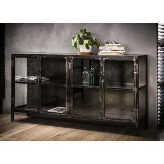 Vintagehaus Vitrine Industrial Sideboard Rift Gun Metall Glas 4türig Used-Look