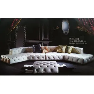 JVmoebel Wohnlandschaft Chesterfield Sofa U-Form in Weiß mit Kunstlederbezug, Made in Europa weiß