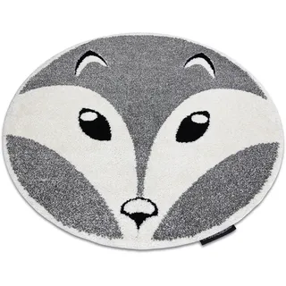 Moderner Kinderteppich Joy Kreis Fox, Fuchs Für Kinder - Strukturelle, Zwei Ebenen Aus Vlies Grau / Creme Grey Rund 120 Cm