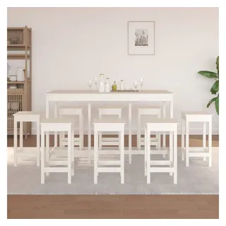 furnicato Bargruppe Bar-Set aus massivem Kiefernholz, 180 x 80 x 110 cm, Weiß, (1-tlg), Sitzgruppe mit 8 Hockern ohne Lehne und platzsparender Funktion weiß