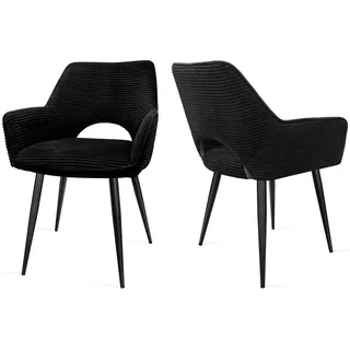 WAFTING Esszimmerstühle 2er Set, Armlehnstuhl mit Metallbeine, schwarz | Cord Stoff, Hohe Rückenlehne,Samt Stuhl,Küchenstühle,Wohnzimmerstuhl,Polsterstuhl,Restaurant,Schlafzimmer,Konferenzraum,Hotel