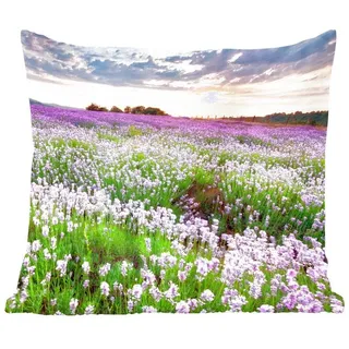 MuchoWow Dekokissen Lavendel - Blumen - Sonnenuntergang - Lila - Wiese, Zierkissen mit Füllung und Bezug, Sofakissen, 45x45 cm bunt Quadratisch | 45 cm x 15 cm x 45 cm