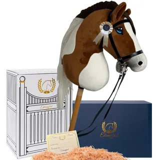 Ehrenpferd Hobby Horse Pferd -A3- Premium Steckenpferd mit Zubehör für Hobby Horsing: Pferde Spielzeug Set mit Stockpferd, Trense, Turnierschleife & Stall als Pferde Mädchen Geschenk - Toffee