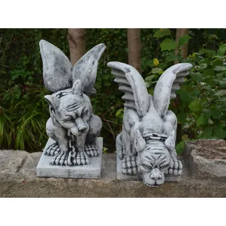 gartendekoparadies.de Gartenfigur Gargoyle Torwächer Steinfiguren, 48/40 cm, 40/33 kg (Gargoyle - Set), Frostsicher grau