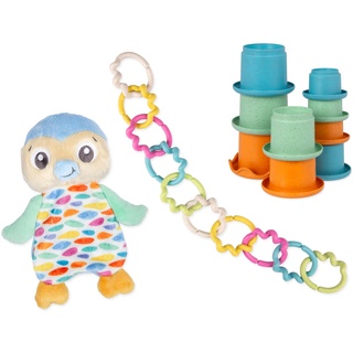 Playgro Plüsch Kuscheltier Stofftier Geschenk Set ECO Pinguin Hergestellt aus recycelten Wasserflaschen