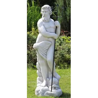 Casa Padrino Jugendstil Wasserspeier Skulptur Neptun mit Fisch Grau / Schwarz 35 x 35 x H. 123 cm - Elegante Wasserspeier Stein Figur - Barock & Jugendstil Garten Deko Accessoires