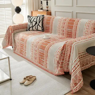 VanderHOME Sofaüberwurf Decke mit Fransen - Chenille Weiche Sofadecke Doppelseitig Überwurf Sofa 2 3 4 Sitzer Chenille Decke als Sofa überwurf, Sofa Überzug, Sofadecke 180 * 230cm-Orange