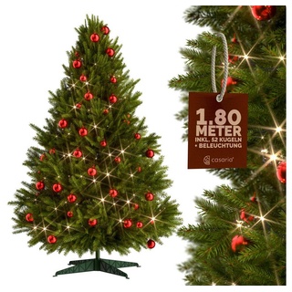 Casaria Künstlicher Weihnachtsbaum, 180 cm Lichterkette 52x versch. Weihnachtskugeln Ständer 533 Spitzen grün 180 cm
