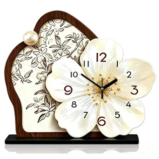 YiChZhe Vintage Tischuhr Standuhr Ohne Tickgeräusche MDF Holz -Leise Kaminuhr mit 3D Blüten-Design-Elegantes Standuhr für Deko Wohnzimmer Schlafzimmer Küche Büro Kunst