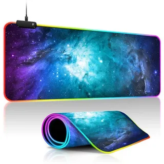 FANSU 3D Sternenhimmel Gaming Mauspad RGB Upgrade Mousepad Groß mit 14 Beleuchtungs Modi 7 LED Farben rutschfeste Unterseite für Tastatur Computer PC Laptop Computertisch (Hellblau,400x900x4mm)