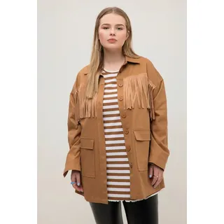 Studio Untold Kurzjacke Hemdjacke oversized Langarm Taschen Fransen lila 50/52