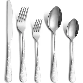 Besteck Edelstahl rostfrei Set für 4 Personen, Cutlery Set inkl Messer, Gabel, Löffel, Besteck Spiegelpoliert Spülmaschinenfest Camping Besteck ...