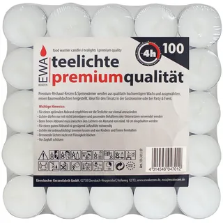 EWA - Kerzen Teelichter weiß mit Metallhülle 100 Stück ca. (ØxH) 39 x 13 mm