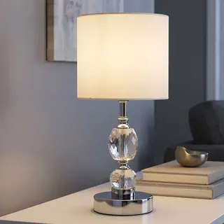 Kristall Tischleuchte Nachttischlampe chrom Schlafzimmerleuchte Textil Glas