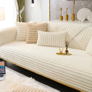 samt sofabezug 1 2 3 4 sitzer weiß couchbezug l form ecksofa für Wohnzimmer,Plüsch Sofa Überzug Sofaschoner rutschfest für Hunde Pet,Rutschfeste Weiche Sofa Bezüge Universelle Sofahusse Sofaschu
