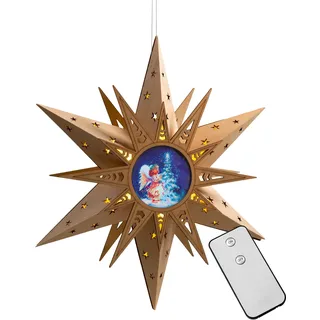 Bonetti LED Holzstern Ø 30 cm Engel Fensterstern Stern Weihnachtsdeko Weihnachten