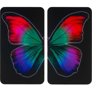 WENKO Herd-Abdeckplatte Universal Butterfly by Night, Glas, Kunststoff, (Set, 2 tlg) blau|grün|rot|schwarz