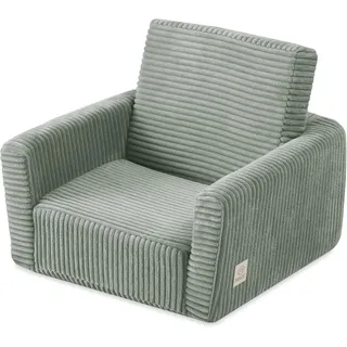 MISIOO Kindersessel CUBIE aus Cord, ausklappbarer Kinder Sessel und Baby Sofa, weicher Sessel für Kinderzimmer, klappbar zum Liegen - Grün - Grün