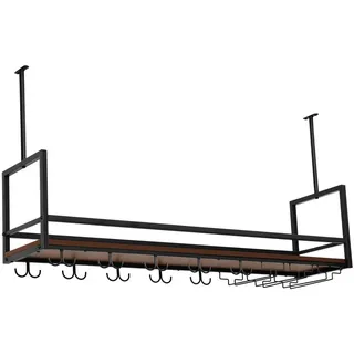 [en.casa] Weinregal 120 x 30 x 65 cm Schwarz/Walnussoptik