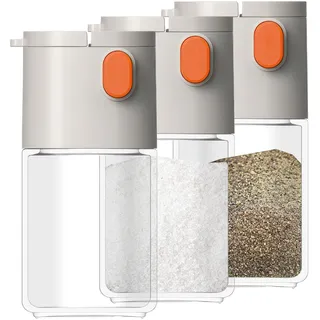 Realand 2 in 1 Salzstreuer mit quantitativem Ausgießer, 3er-Pack Salz- und Pfefferstreuer aus Glas, Gewürzstreuer für Salz, Zucker, Gewürze, Küche, Grillen, Camping
