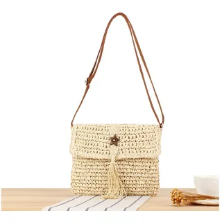 Coonoor Strandtasche Umhängetasche Damen, Strohtaschen für Frauen Crossbody Strand Tasch beige