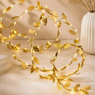 ZingBox Lichterkette Goldenen Blätter, 5M 50 LED, Herbst Deko, Batterie | Efeu Lichterketten, Künstliche Blätter, LED Gold Blättern Girlande für Schlafzimmer, Weihnachten, Wand, Hochzeit, Garten