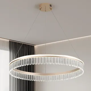 HvKvHvY Kronleuchter Deckenleuchte, Gold Kristall LED Deckenleuchten für Wohnzimmer, Moderne Semi Flush Wohnzimmerleuchten, 3000K-6000K Dimmbare Pendelleuchte für Schlafzimmer Küche Flur,60Cm