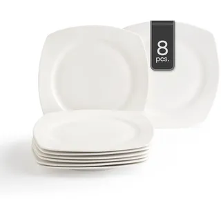 Home4You Speiseteller 8er Set, 28 x 28 cm - Weiß - Bone China - eckig - 8er Set