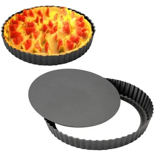Gutsdoor Quicheform 30 cm, Tarteform mit Hebeboden, Tarte Form Antihaftbeschichtete Quiche Tortenboden Backform, Rund Obstkuchenform, Tortenpfannen (30 CM)