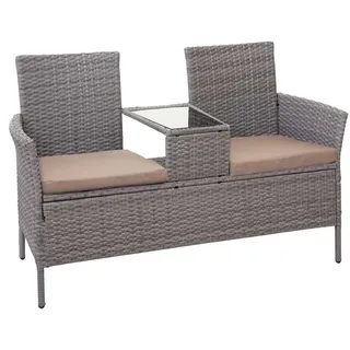 PROREGAL® Gartenbank Poly-Rattan Bank mit Tisch Gartensofa 132cm Grau/Braun/Schwarz grau