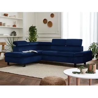 Lisa Design - Nairobi – ecksofa mit schlaffunktion – aus samt – 5-sitzer – mit kopfstützen – links - nachtblau