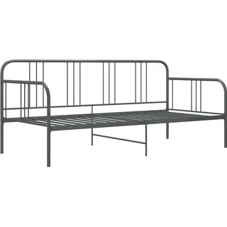 vidaXL Schlafsofa Bettgestell Tagesbett Metallbett Bettsofa Einzelbett Bett Gästebett Sofabett Sofa Couch Jugendbett Grau Metall 90x200cm
