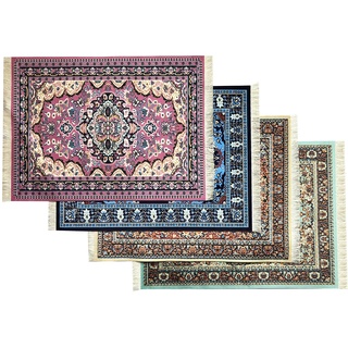 Inusitus Set mit 4 orientalischen Teppich-Tischsets, dekorativer Stoff, Abendessendekoration, Miniatur-Teppich-Design, atemberaubende Esszimmer-Dekoration, türkisch, bunt, rechteckig, 40,6 x 30,5 cm