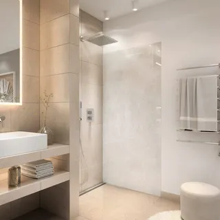 StickerProfis Duschrückwand selbstklebend 1,8mm - WHITE NATURAL STONE - hochglänzende Kunststoff Wandverkleidung für Badewanne und Dusche & Duschkabine
