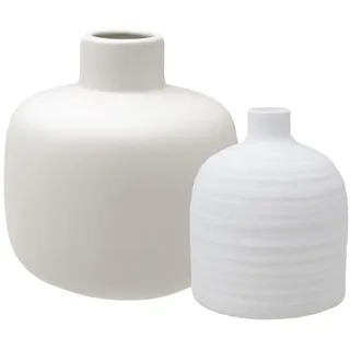 ZauberDeko Dekovase Vase Weiß Dekovase Terrakotta Glatt Groß Kreideoptik Klein im 2er Set