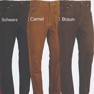 Fuente Leather Wears Lederhose Lederjeans Herren -5 Pocket Lederhose lang Nubuk braun 44 Inch