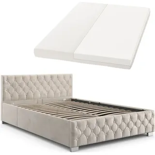 Juskys Nizza 140 x 200 cm mit Matratze beige