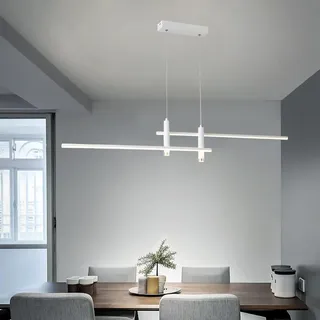 Bellastein Moderne LED Pendelleuchte Esstisch Hängelampe Dimmbar Mit Fernbedienung Esszimmer Hängeleuchte Esszimmerlampe Pendellampe Höhenverstellbar Kronleuchter für Büro Hängeleuchte (Weiß, L150cm)