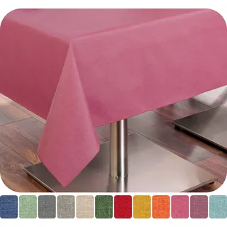 Beautex Tischdecke Leinenoptik wasserabweisend, fleckabweisend und pflegeleicht (1-tlg), Hochwertiger Saum, waschbar bis 40°C, 70% Baumwolle, 30% Polyester rosa Rund | 140 cm x 140 cm